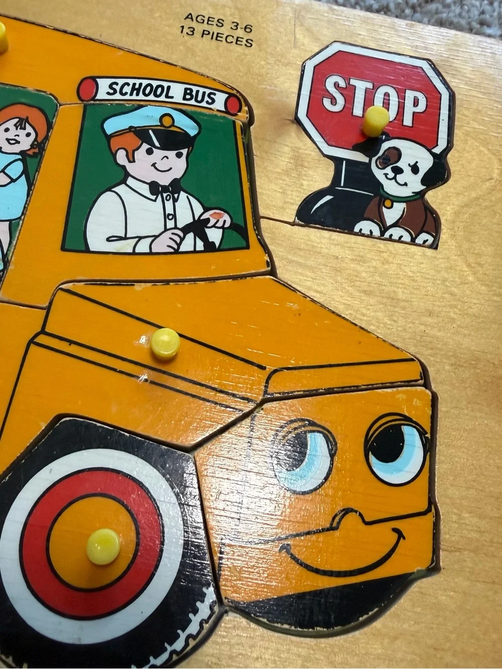 Vintage Fisher-Price #515 School Bus Wooden Puzzle 13 Pc Complete 1970s